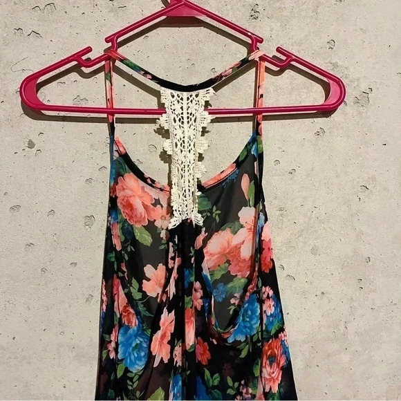 NOBLE U Floral Sheer Lace Back Racerback Tank Top Women’s Size Medium M - Picture 4 of 8